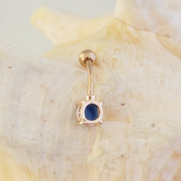 Synthetic Blue Opal Glitter Rose Gold Steel Navel Ring Belly Button 14G Jewelry - Picture 4 of 6